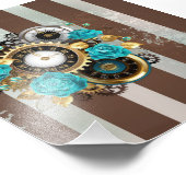 Impression Photo Steampunk Clock and Turquoise Roses on Striped (Coin)