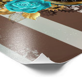 Impression Photo Steampunk Clock and Turquoise Roses on Striped (Coin)