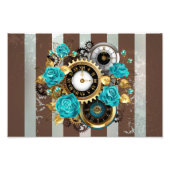 Impression Photo Steampunk Clock and Turquoise Roses on Striped (Devant)