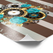 Impression Photo Steampunk Clock and Turquoise Roses on Striped (Coin)