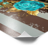 Impression Photo Steampunk Clock and Turquoise Roses on Striped (Coin)