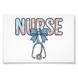 Impression Photo Stéthoscope Nurse Bow Floral Vintage