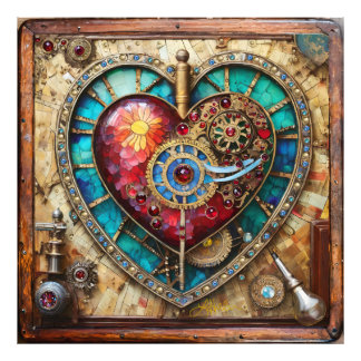 Impression Photo Sunflower Stained Glass Heart Steampunk Series
