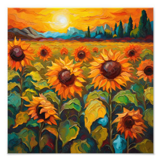 Impression Photo Sunflowers field on sunset