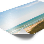 Impression Photo Sunny Ocean View avec parasol de plage et voilier (Coin)