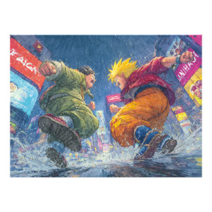 Impression Photo Super Saiyan Goku Combat Épique sous la Pluie