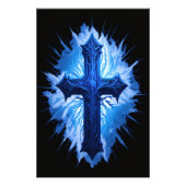 Impression Photo Superbe Croix Bleue Chrétienne sur noir | (Devant)