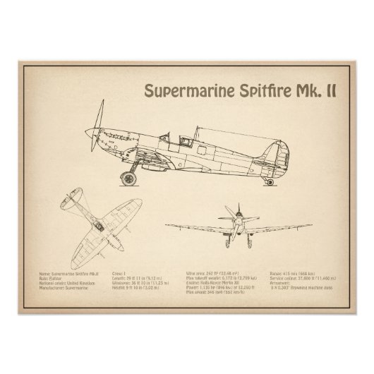 Impression Photo Supermarine Spitfire - Plan directeur de l'avion S (Devant)