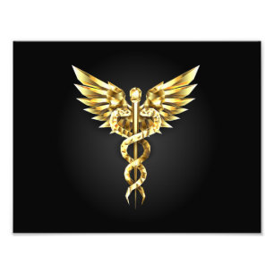 Impression Photo Symbole caducee polygonale en or
