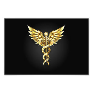Impression Photo Symbole caducee polygonale en or