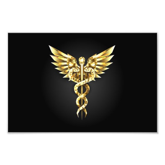 Impression Photo Symbole caducee polygonale en or (Devant)