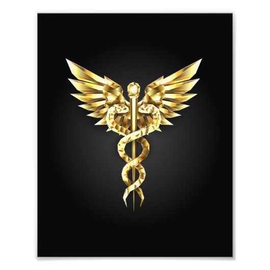 Impression Photo Symbole caducee polygonale en or (Devant)