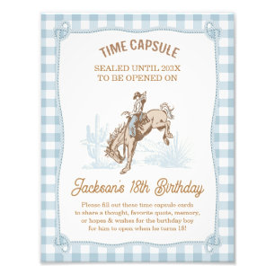Impression Photo Symbole de cowboy bleu Plaid 1st Rodeo Time Capsul