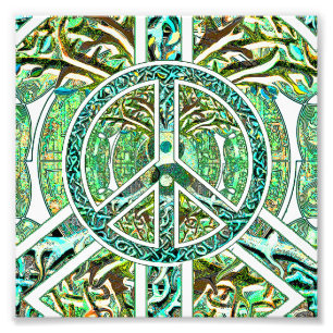 Impression Photo Symbole de la paix, Yin Yang, Arbre de Vie en vert