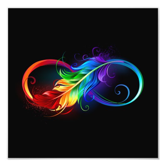 Impression Photo Symbole d'infini avec plume arc-en-ciel (Devant)