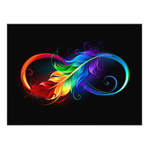 Impression Photo Symbole d'infini avec plume arc-en-ciel