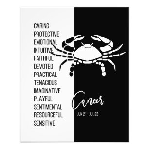 Impression Photo Symbole du cancer Zodiac, noir et blanc