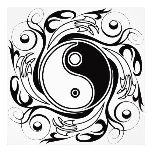 Impression Photo Symbole Yin et Yang Style tatouage noir et blanc