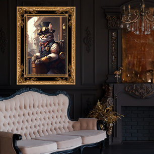 Impression Photo Tabby Cat dans un Steampunk Outfit AI Généré