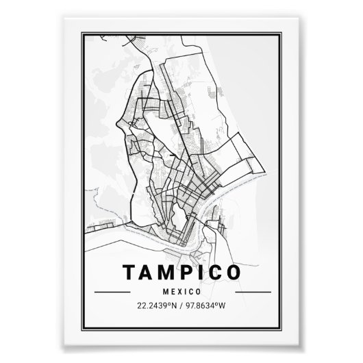 Impression Photo Tampico - Carte de la ville ligère de Mexico (Devant)