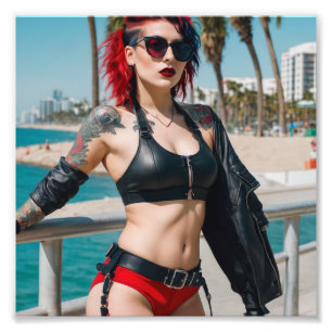 Impression Photo Tattoo Punk Red Hair Beach Shades maillot de bain 