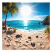 Impression Photo Teal Watercolor Sea Turtle Coastal Zen (Devant)