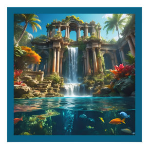 Impression Photo Temple Tropical Cascade Lac des Poissons