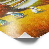 Impression Photo Temps de récolte : Un paysage rural avec une monta (Coin)