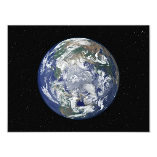 Impression Photo Terre entièrement éclairée centrée sur le pôle Nor (Devant)