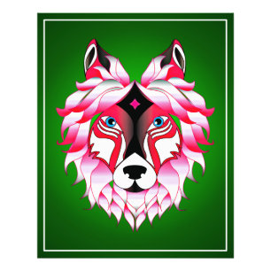 Impression Photo Tête de loup rose Polygone Design-24531