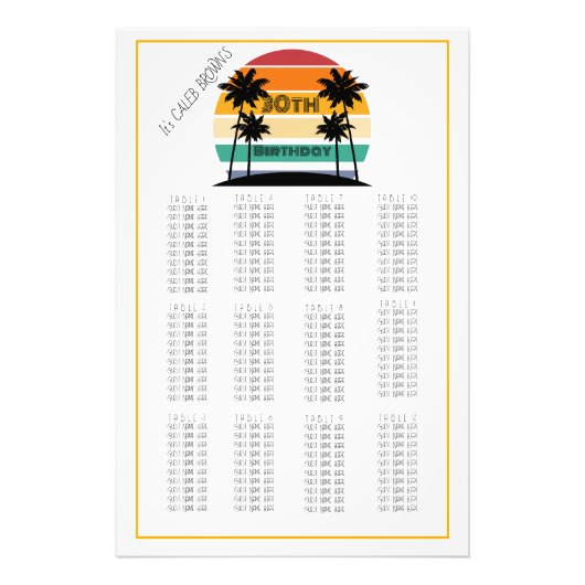 Impression Photo Tête de soleil 30e carte de sièges à bande rétro (Devant)