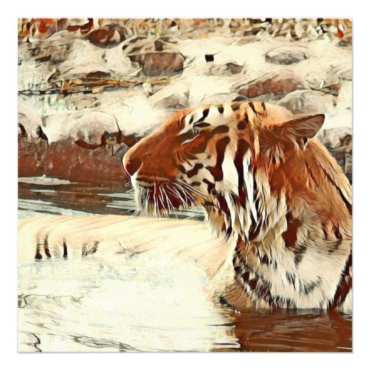 Impression Photo tigre de natation de couleur chaude (Devant)