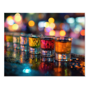 Impression Photo Tirs Colorés Lumières de Bar Nuit Néon