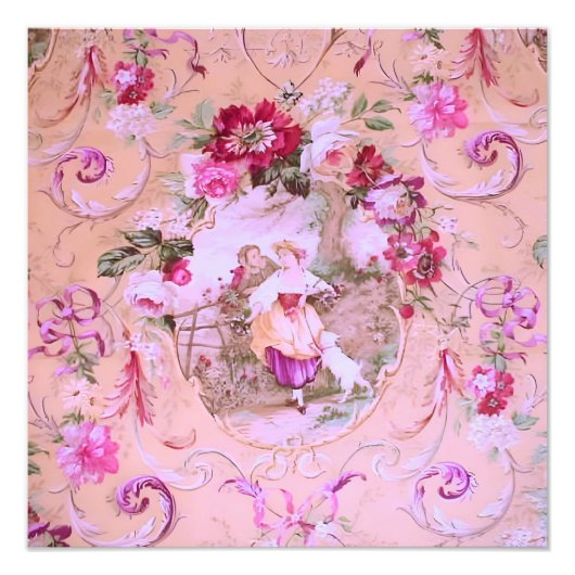 Impression Photo Toile victorienne antique Rococo Style rose floral (Devant)