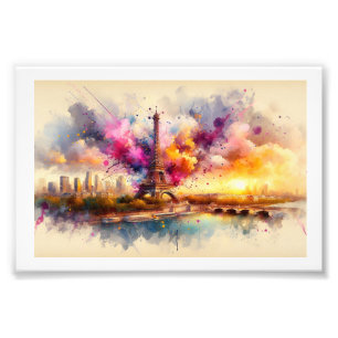 Impression Photo Tour Eiffel et toile de fond vibrante,