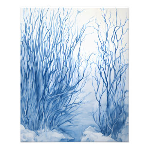 Impression Photo Tranquille paysage hivernal : Aquarelle Bleu Arbre