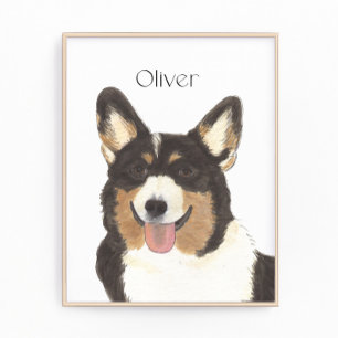Impression Photo Tricolor Corgi art à tête noire personnalisée