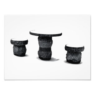 Impression Photo Trois Bancs Ronds en Pierre Agrandissement de Phot