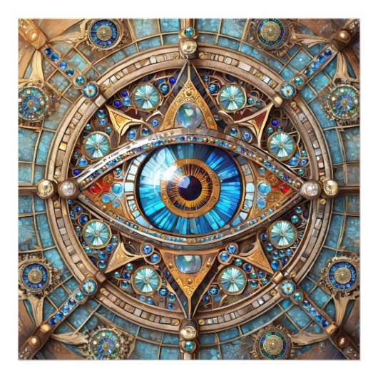 Impression Photo Troisième oeil - Turquoise Blue Gold Mandala (Devant)