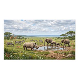 Impression Photo Troupeau de Rhinocéros dans la Savane Africaine Ph