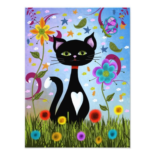 Impression Photo Tuxedo Chat Assis Dans Un Jardin (Devant)