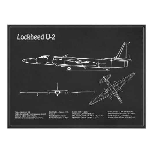 Impression Photo U-2 Dragon Lady - Plan directeur de l'avion PD (Devant)