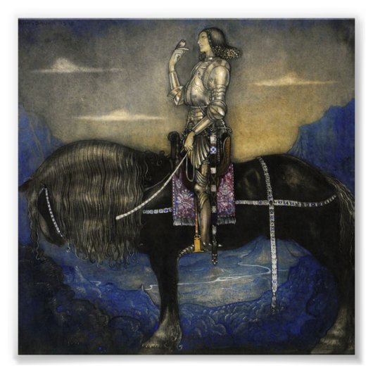 Impression Photo “Un chevalier arriva”Aquarelle de John Bauer (Devant)