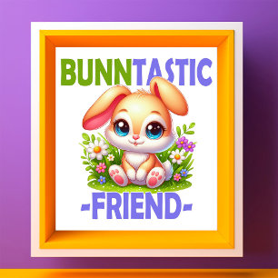 Impression Photo Un jeu de mot Bunntastic Friend. Caricature de lap