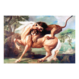 Impression Photo Un Lion Attaquant Un Cheval Peint