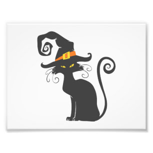 Impression Photo Un mignon chat noir dans un casquette de sorcière