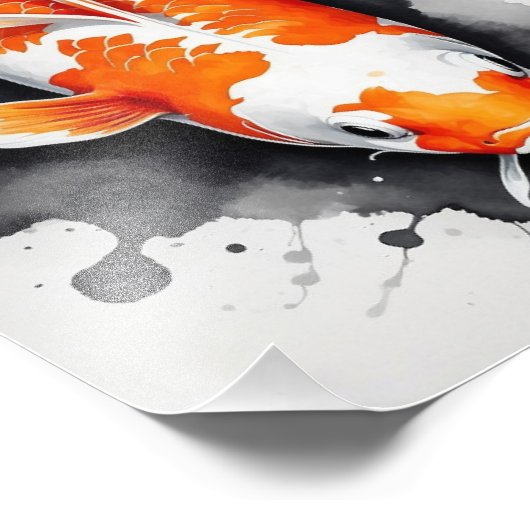 Impression Photo Un poisson koi en calligraphie (Coin)