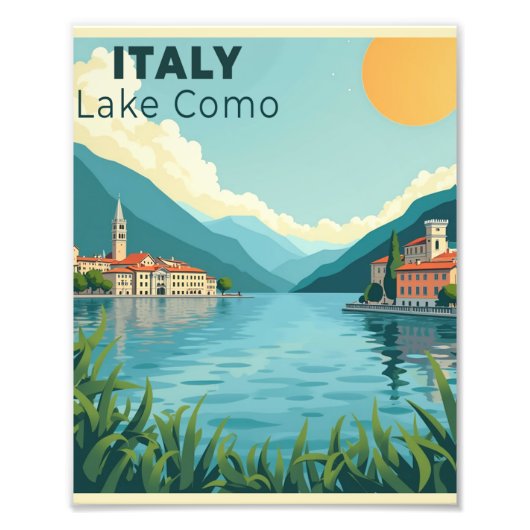 Impression Photo Une affiche de voyage classique nostalgique – Lac (Devant)