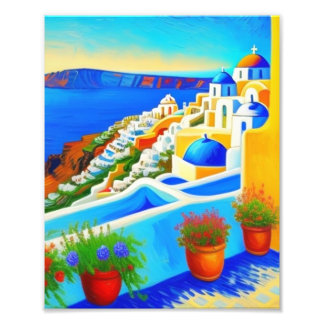 Impression Photo Une belle peinture de l'île de Santorini
