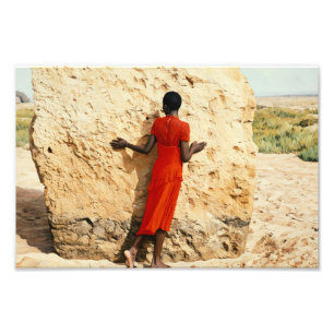 Impression Photo Une femme embrassant la nature dans une robe rouge
